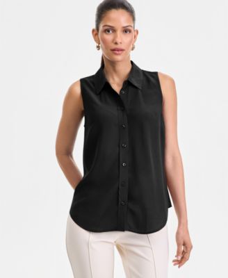 I.N.C. International Concepts Women's Sleeveless Collared Button-Up Blouse, Macy's Exclusive