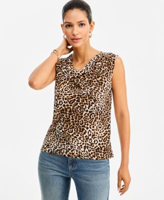 I.N.C. Women's Leopard-Print Cowl-Neck Blouse, Macy's Exclusive