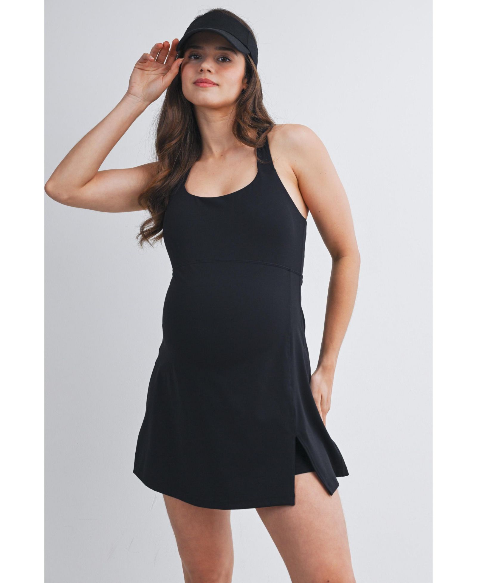 Hello Miz Women's Sleeveless Scoop Neck Active Dress with Built-In Shorts