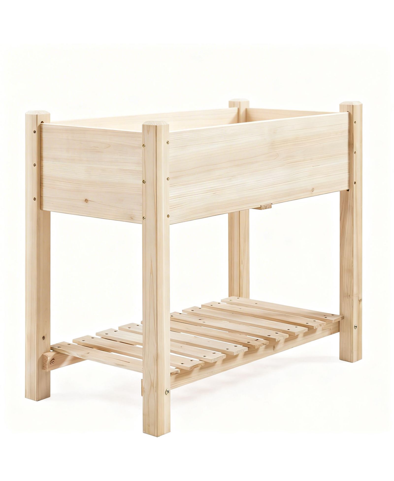 YIGII Solid Fir Raised Garden Bed with Storage, 2-Tier Design for Backyard