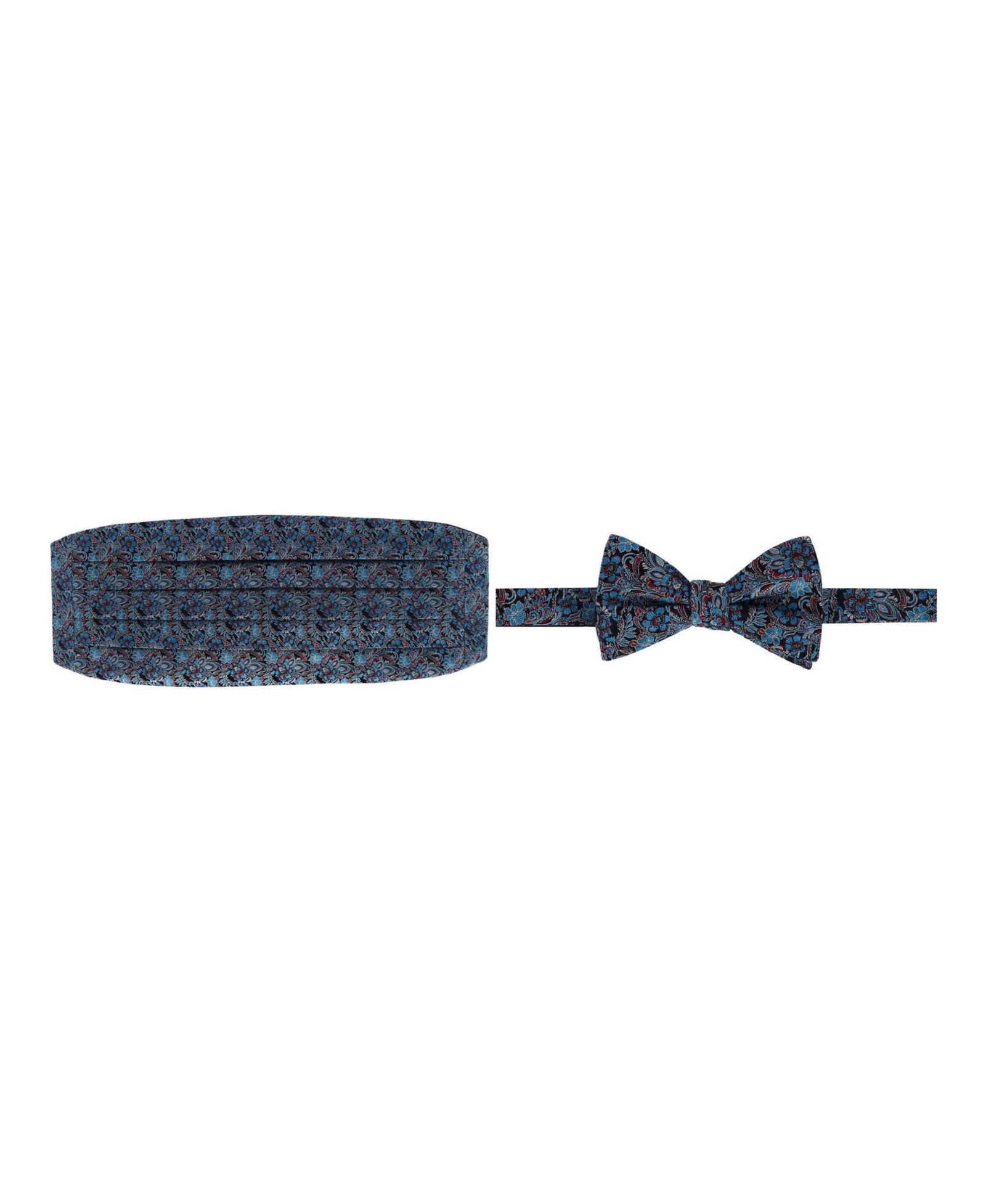Trafalgar Men's Enzo Exploded Floral Silk Cummerbund & Bow Tie Bundle