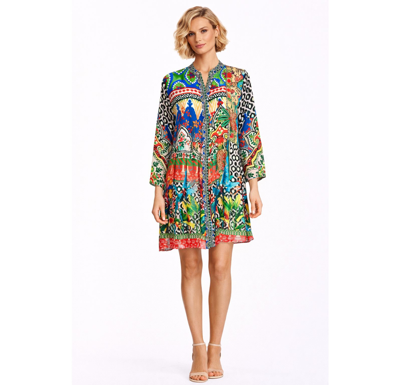 La Moda Clothing Женское короткое асимметричное платье с V-образным вырезом и рукавами средней длины