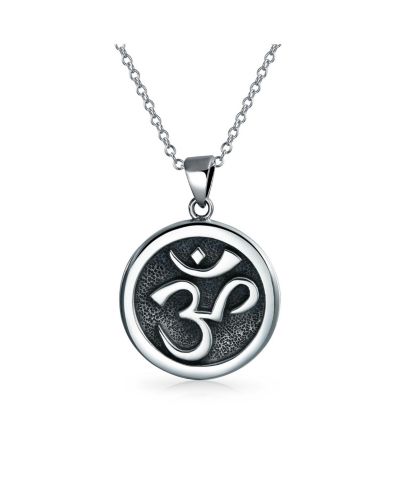 Bling Jewelry Black Aum Om Symbol Medallion Pendant Necklace