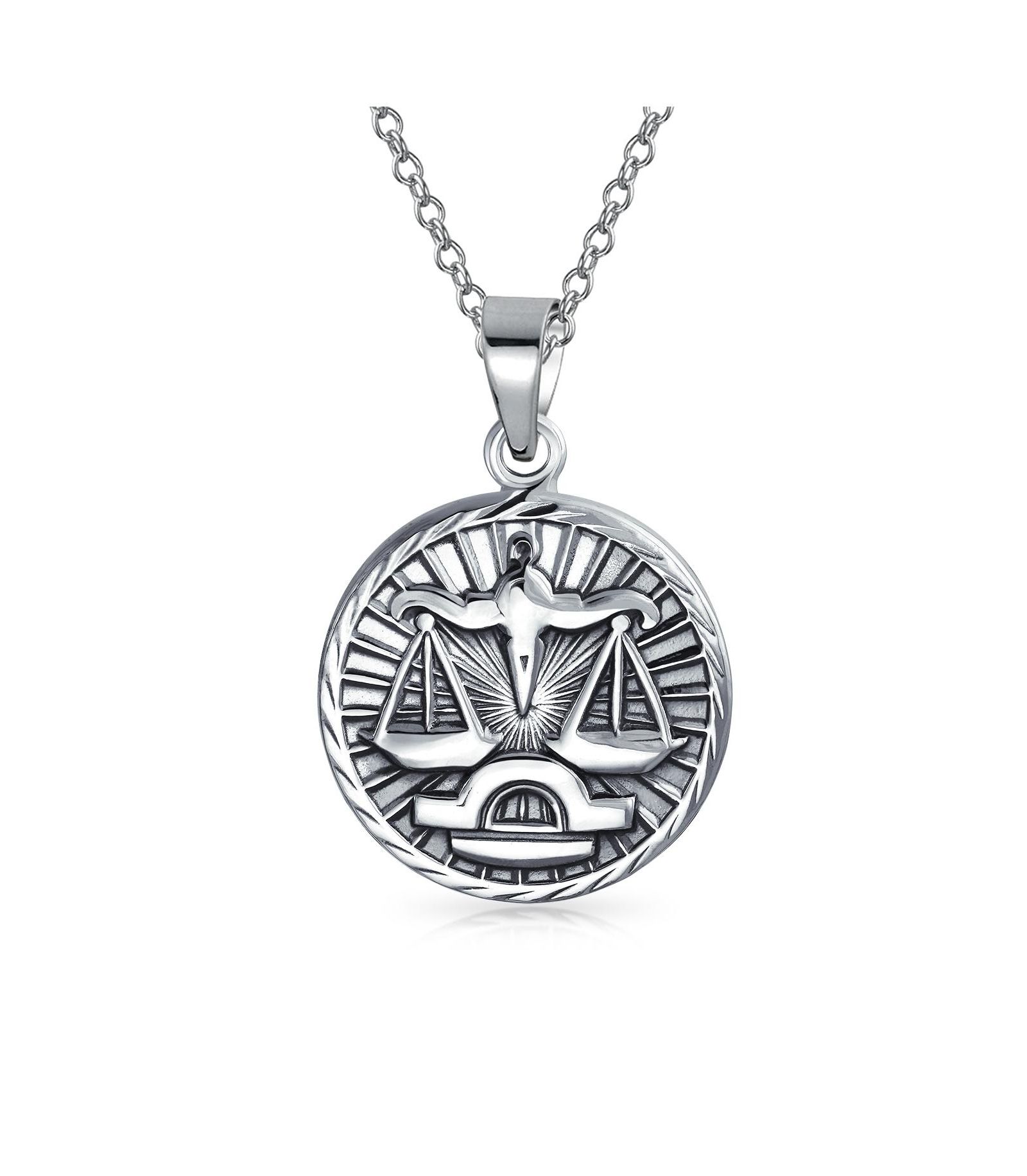 Bling Jewelry Astrology Zodiac Symbol Libra Sign Medallion Pendant Necklace .925 Sterling Silver