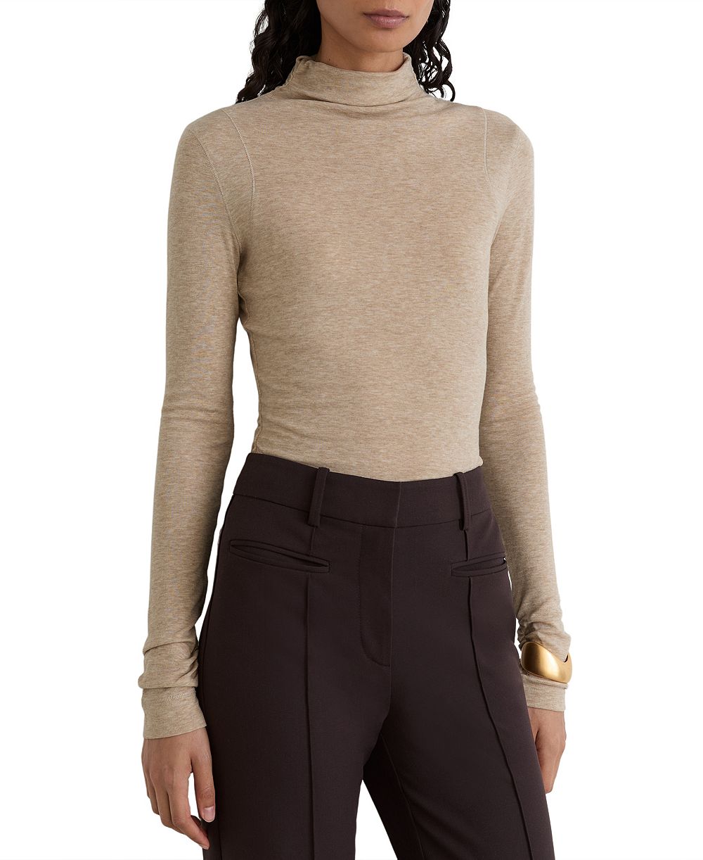 REISS Women's Heidi Long-Sleeve Mock-Neck Ruched T-Shirt