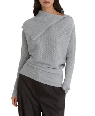 REISS Women's Leena Asymmetric Rib-Knit Zip-Neck Sweater