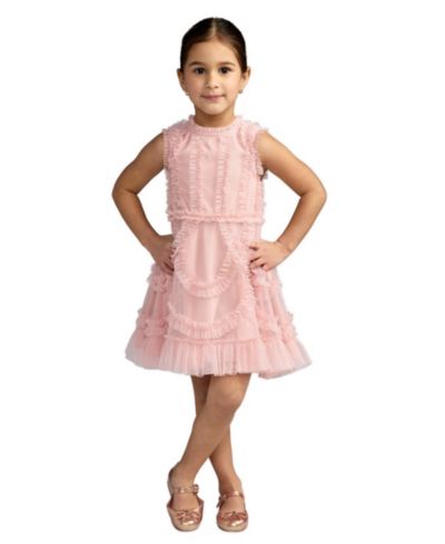Girls High Neck Sleeveless Micro Ruffle Mini Dress