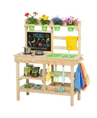 Qaba Wooden Kids Mud Kitchen with Kitchenware and Garden Tools