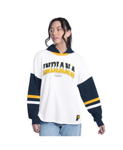 Женская удлиненная футболка с капюшоном и длинным рукавом G-III 4Her by Carl Banks White/Navy Indiana Pacers Key Player Oversized