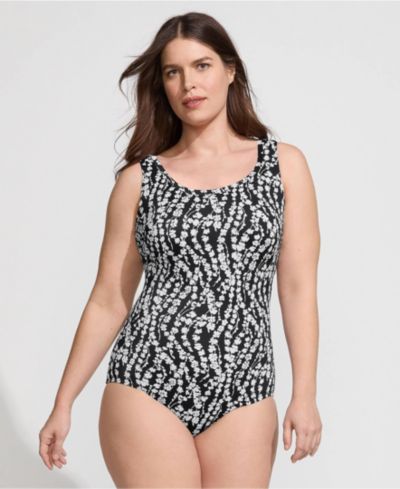 Lands' End Plus Size Long Tugless Low Leg One Piece Swimsuit