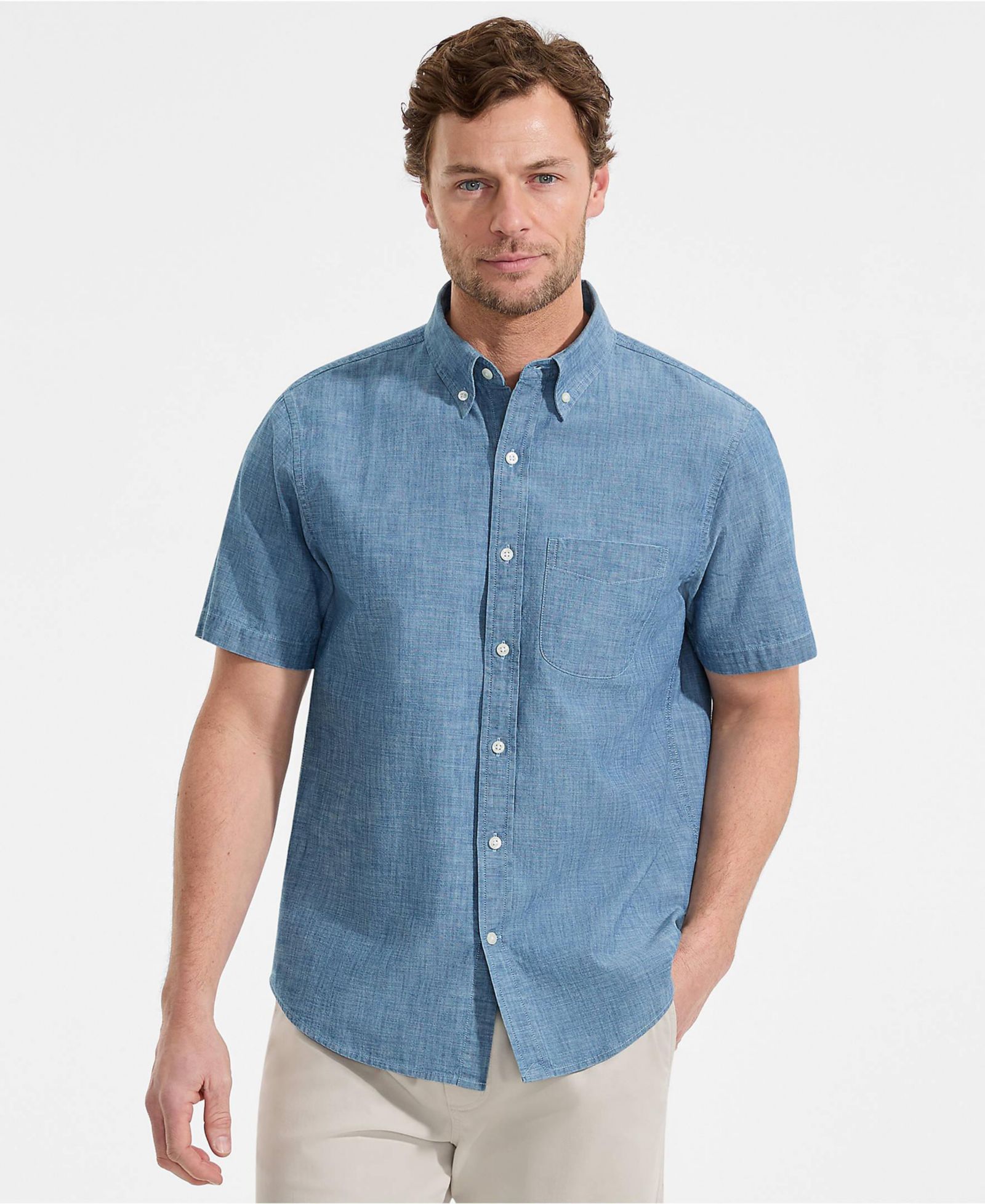 Lands' End Men's Short Sleeve Easy Fit Chambray Shirt
