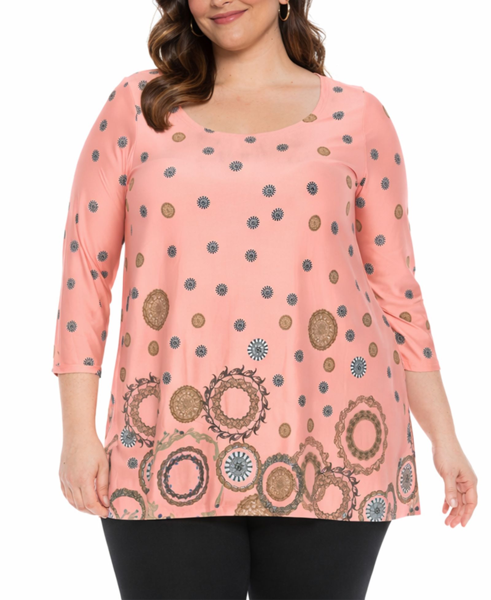White Mark Plus Size Printed Sleeve Flowy Tunic Top