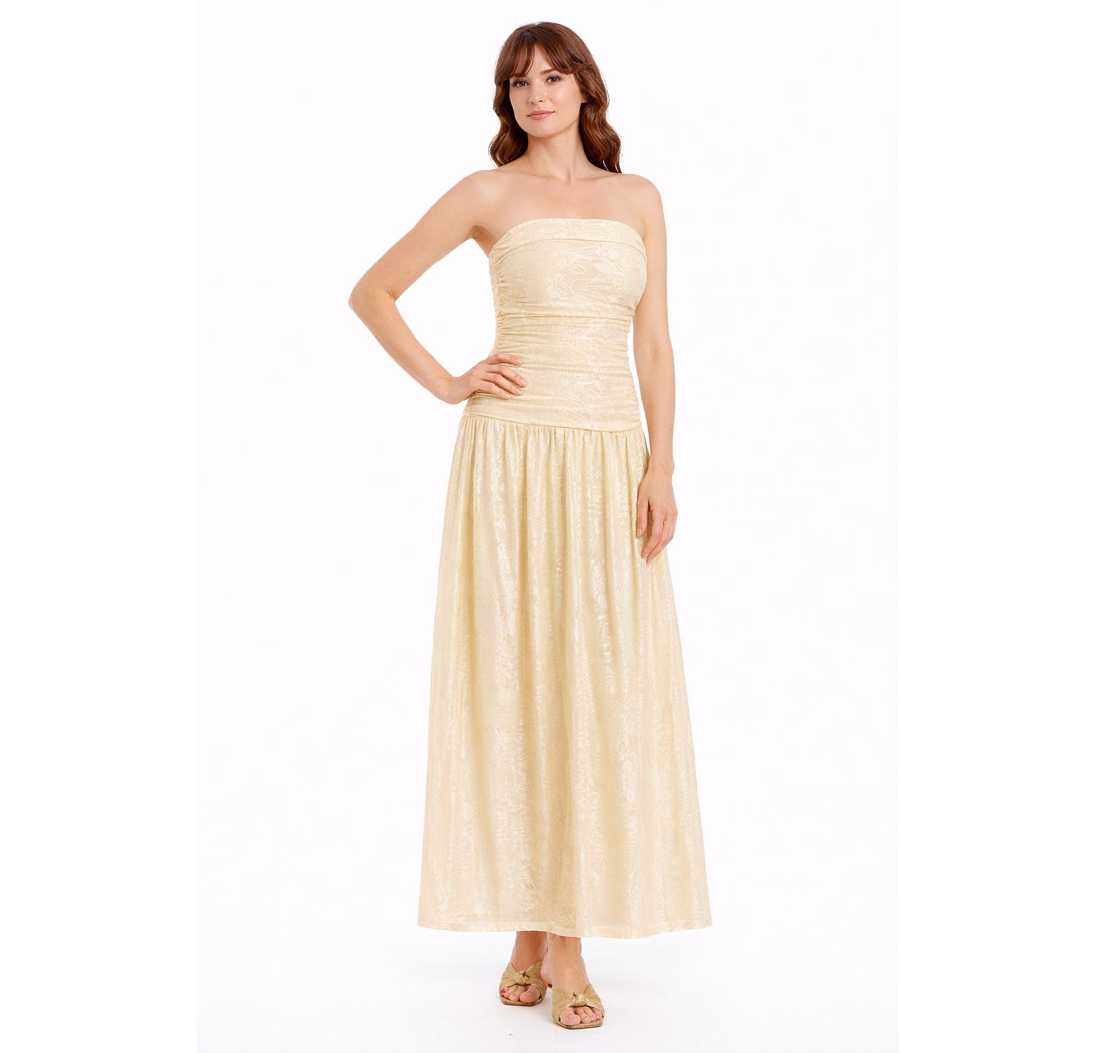 Женское вечернее платье Jewel Badgley Mischka Natasha Strapless Jacquard Maxi