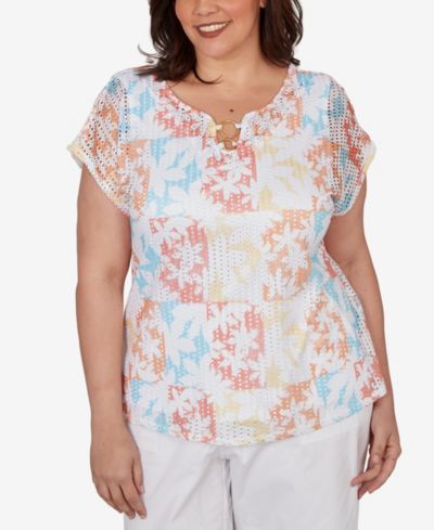 HEARTS OF PALM Plus Size Printed Textured Knit T-Sleeve Top