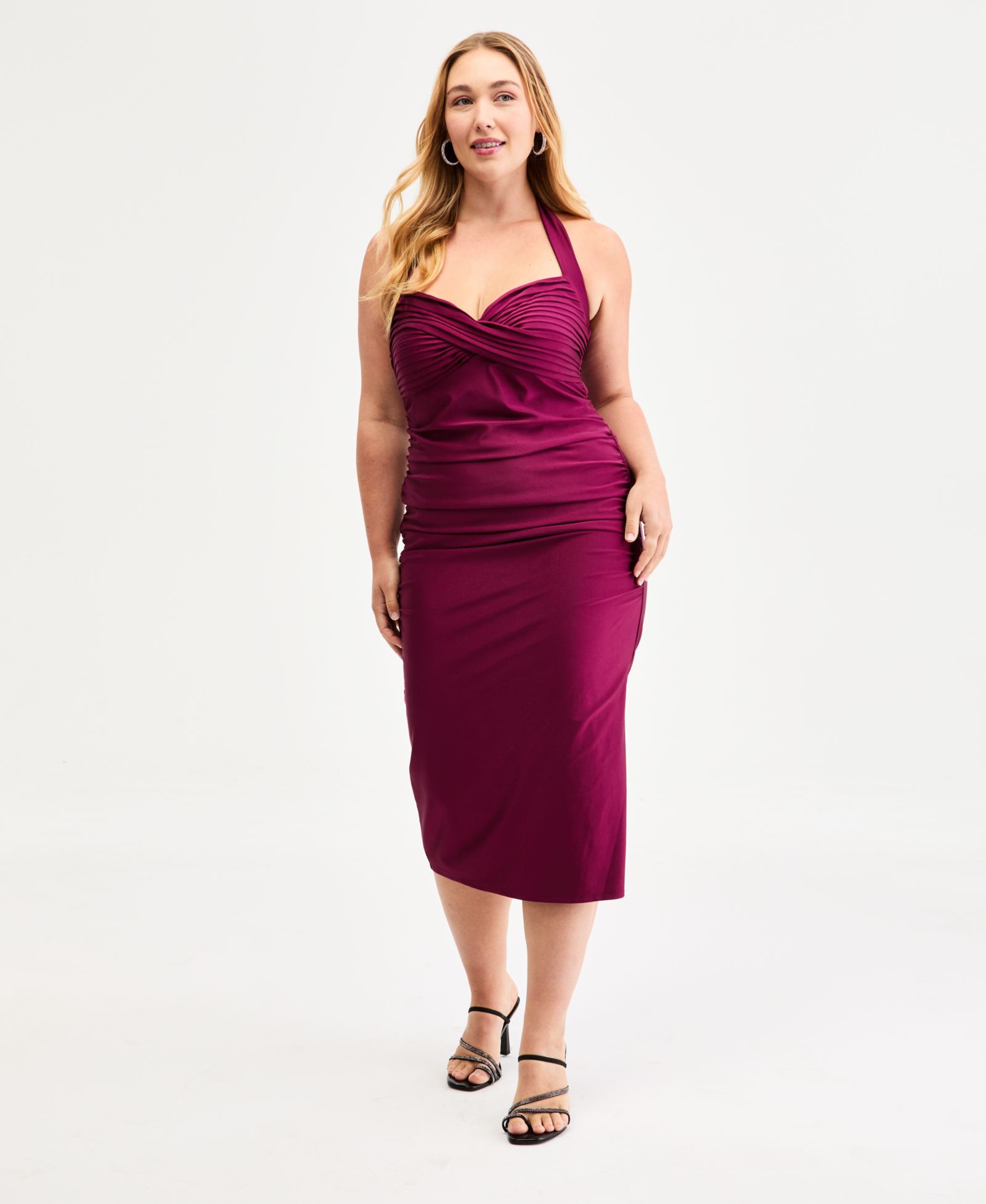 Женское платье Emerald Sundae Trendy Plus Size Pleated Bodice Halter Midi