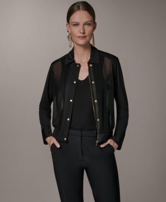 Donna Karan New York Женская куртка Bomber Mixed Media Zip-Front Jersey