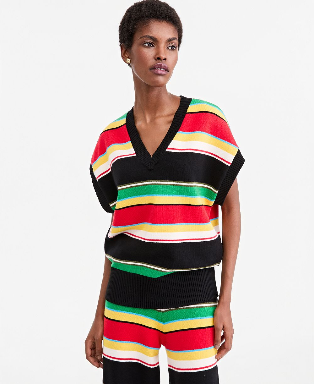 Theophilio | Macy's Women's Striped Sleeveless V-Neck Sweater, Macy's Exclusive