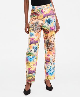 Theophilio | Macy's Women's Graffiti Print Faux-Leather High-Waist Straight-Leg Pants, Macy's Exclusive