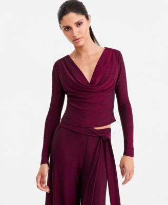 LAPOINTE | Macy's Women's Long-Sleeve Metallic-Knit Cowl Neck Top, Macy's Exclusive