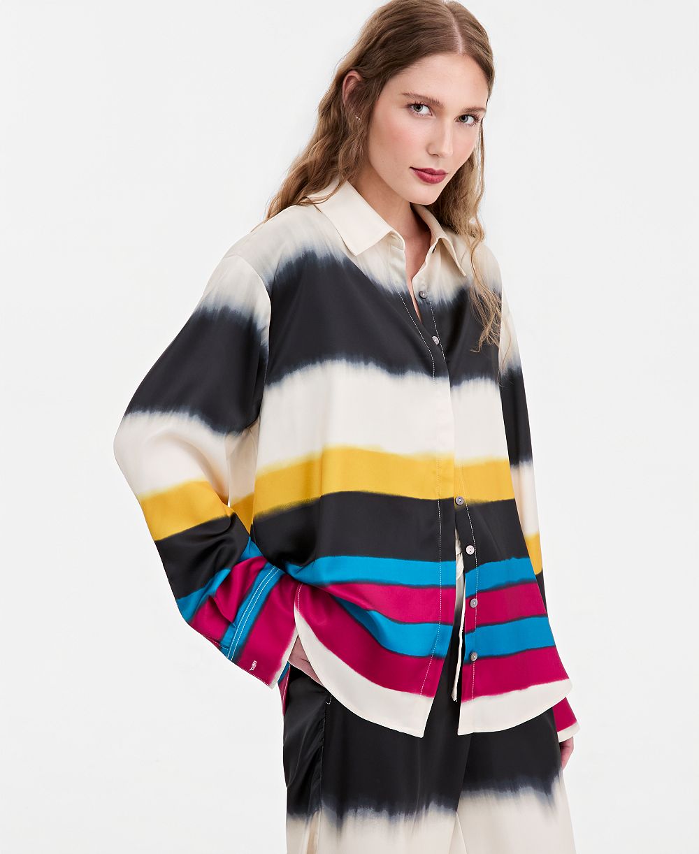 Jonathan Cohen | Macy's Women's Satin Stripe Print Button-Up Shirt, Macy's Exclusive
