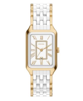 Fossil Women's Raquel Three-Hand Date Gold-Tone Stainless Steel White Ceramic Watch 26mm