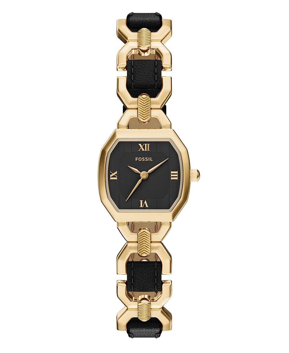 Fossil Women's Harlow Three-Hand Black Leather and Gold-Tone Stainless Steel Watch 22mm