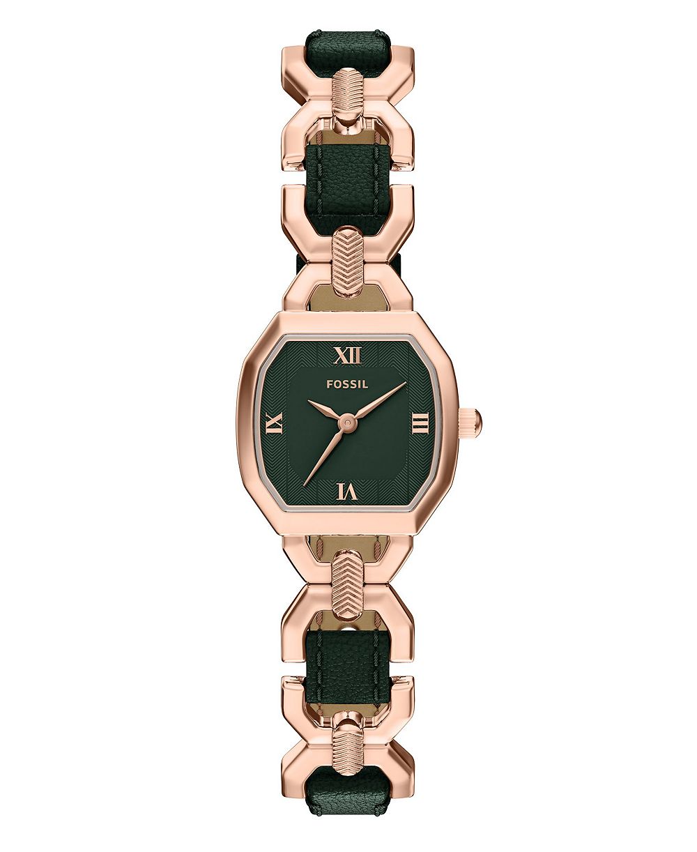 Fossil Женские часы Harlow Three-Hand Green Leather и Rose Gold-Tone Stainless Steel 22mm