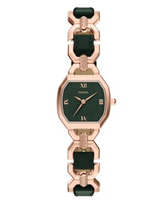Fossil Женские часы Harlow Three-Hand Green Leather и Rose Gold-Tone Stainless Steel 22mm
