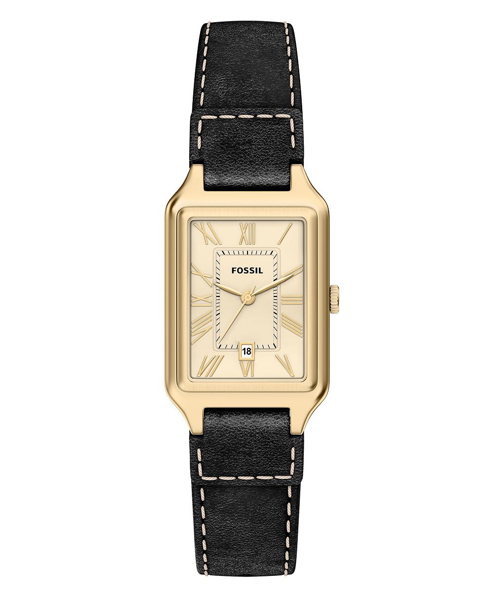 Fossil Women's Raquel Three-Hand Date Black Leather Watch 23mm