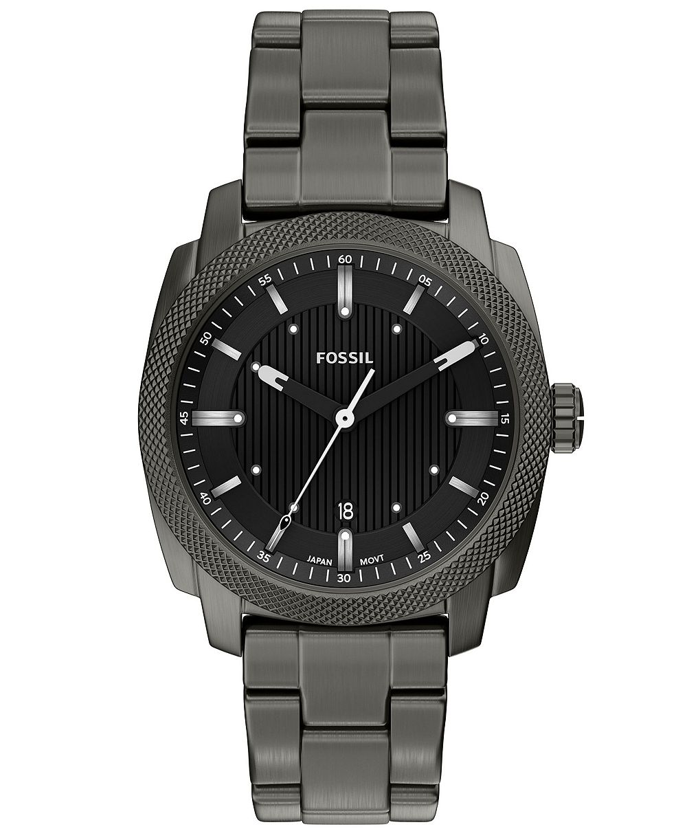 Fossil Мужские часы Machine Three-Hand Date Smoke Stainless Steel 41mm