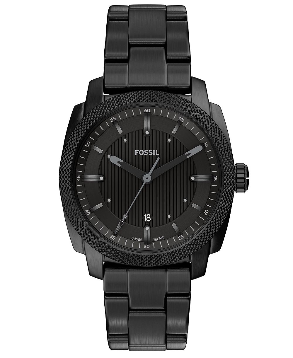 Fossil Men's Machine Three-Hand Date Black Stainless Steel Watch 41mm