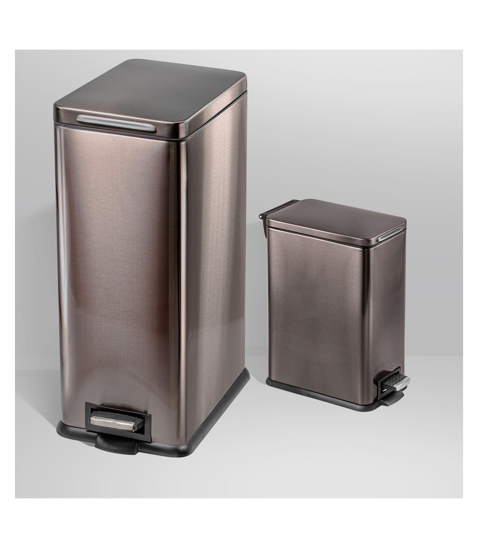 Home Zone Living 12 Gallon and 3 Gallon Slim Stainless Steel Trash Can Combo Set with Step Pedals and Soft Close Lids