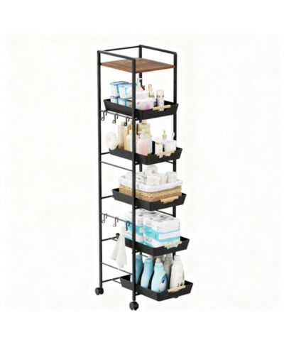 YIGII 6 Tier Storage Cart with Pull-out Drawers and Hooks for Kitchen, Bathroom, Laundry