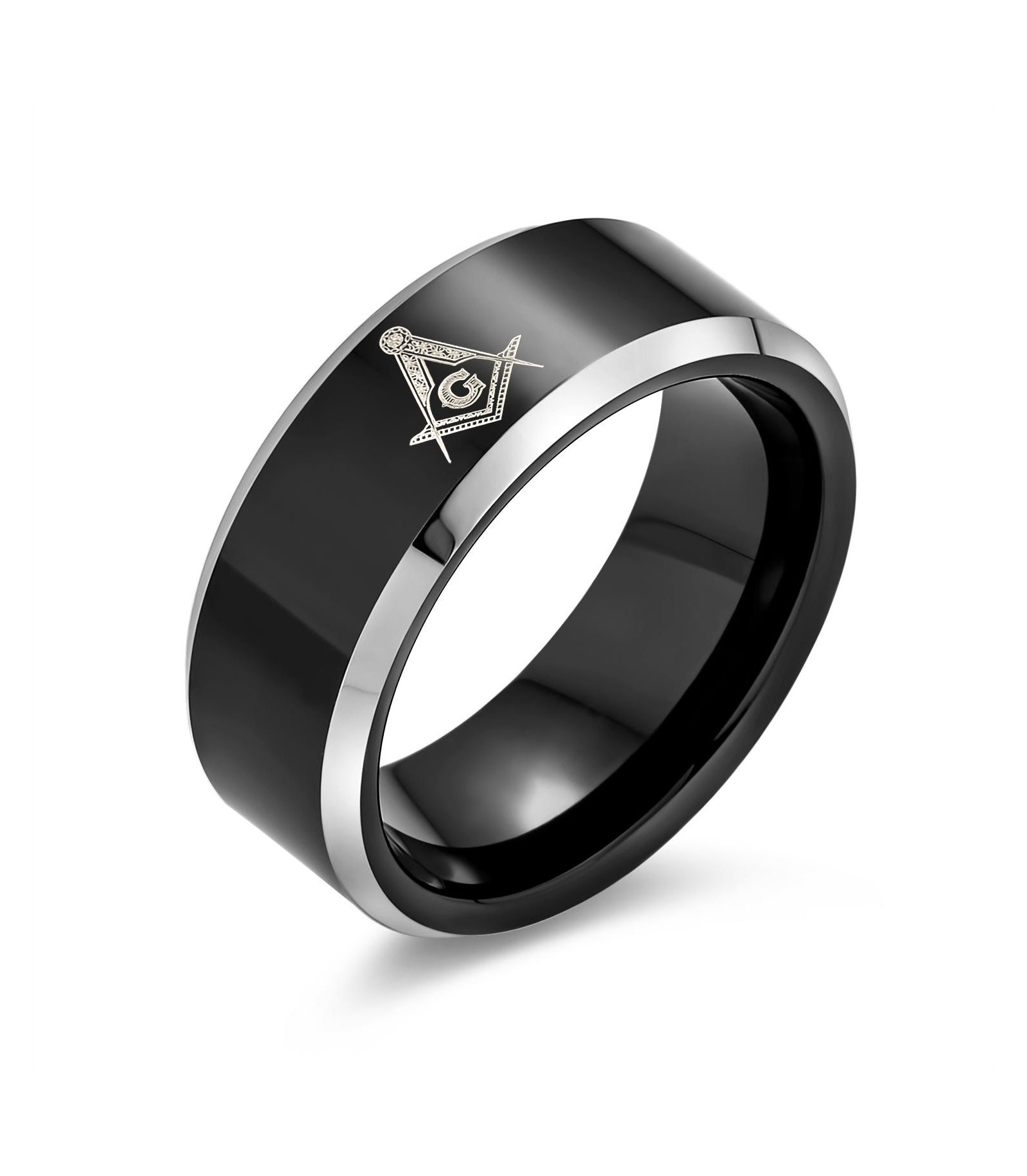 Кольцо Bling Jewelry Square Compass Freemason Masonic Titanium Band Silver Tone Comfort Fit 8MM