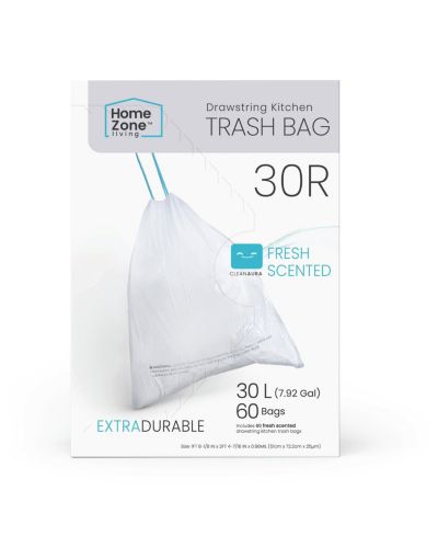 Home Zone Living пакеты для мусора Code 30R Drawstring для переработки 8 Gallon, 60 шт.