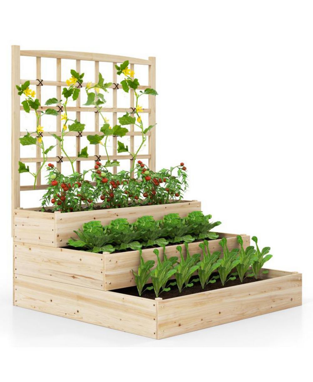 Slickblue 3-Tier Raised Garden Bed with Lattice Trellis