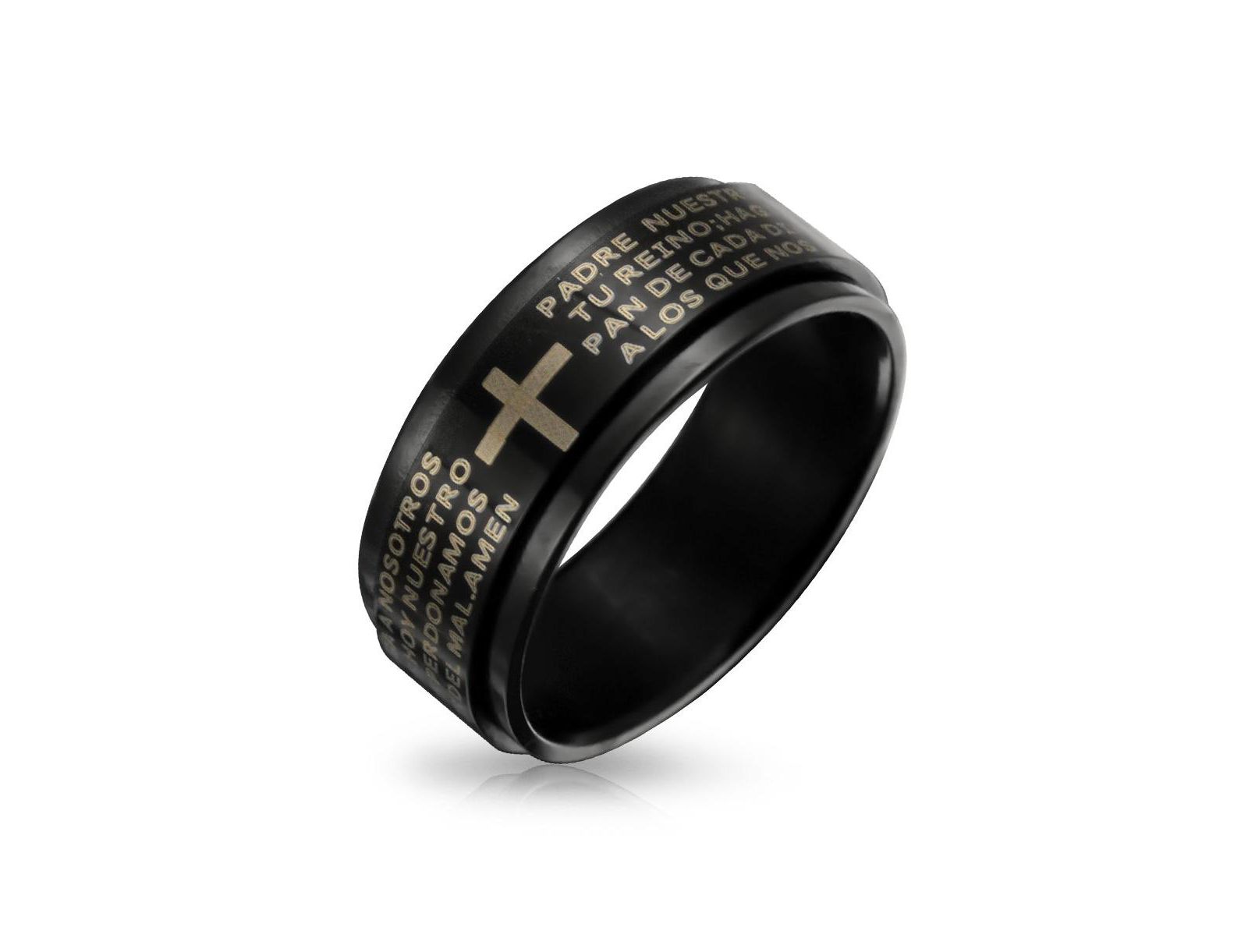 Кольцо Bling Jewelry Black Spinner Religious Cross Words Lords Prayer Fidget Band из нержавеющей стали