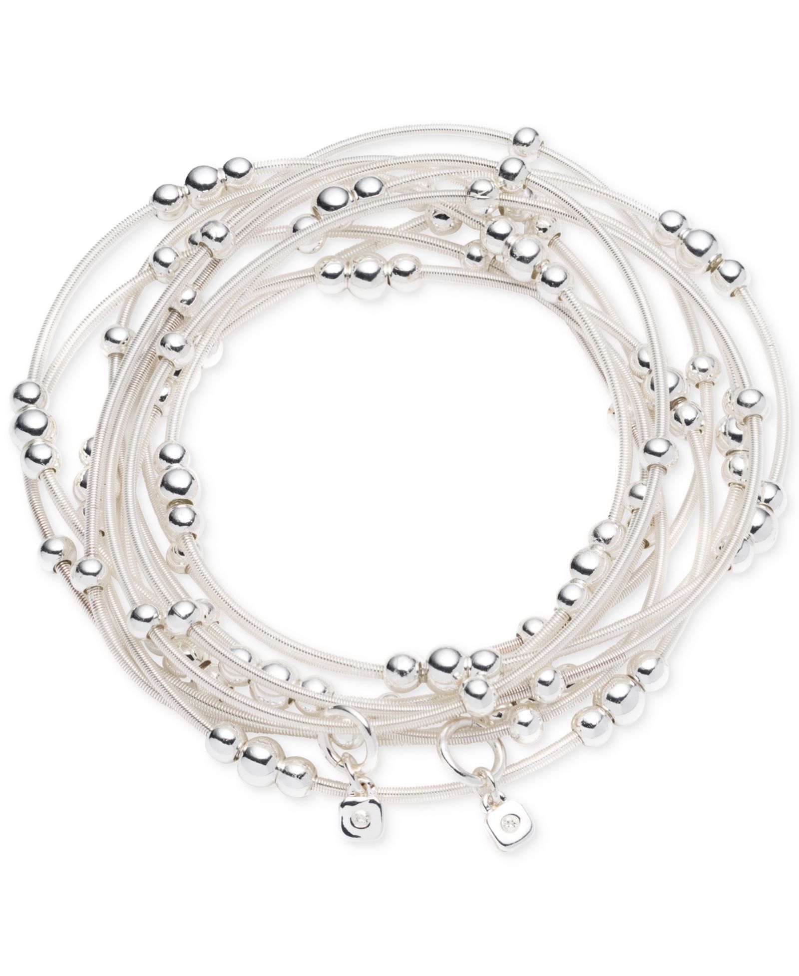 Браслет Nine West Silver-Tone White Cord Multi-Row Beaded Stretch
