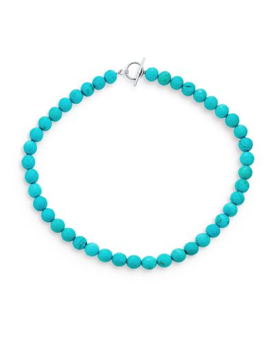Bling Jewelry Synthetic Stabilized Turquoise Bead Ball Strand Necklace Silver-Plated Brass