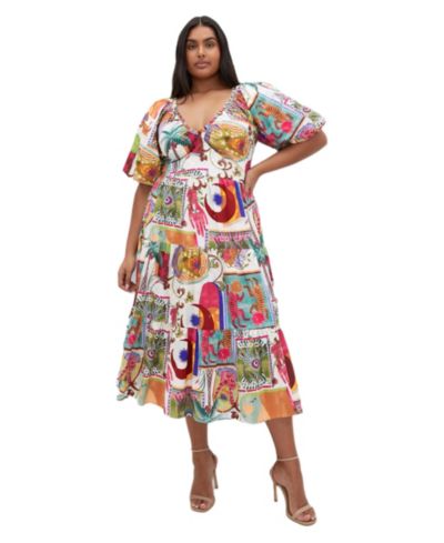 Платье CITY CHIC Women's Plus Size Simona Print Puff Sleeve