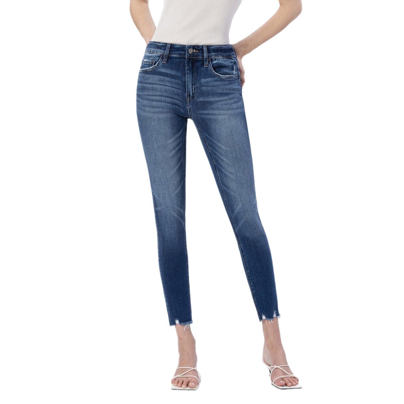 Vervet Women's Mid Rise Raw Distressed Hem Crop Skinny Jeans