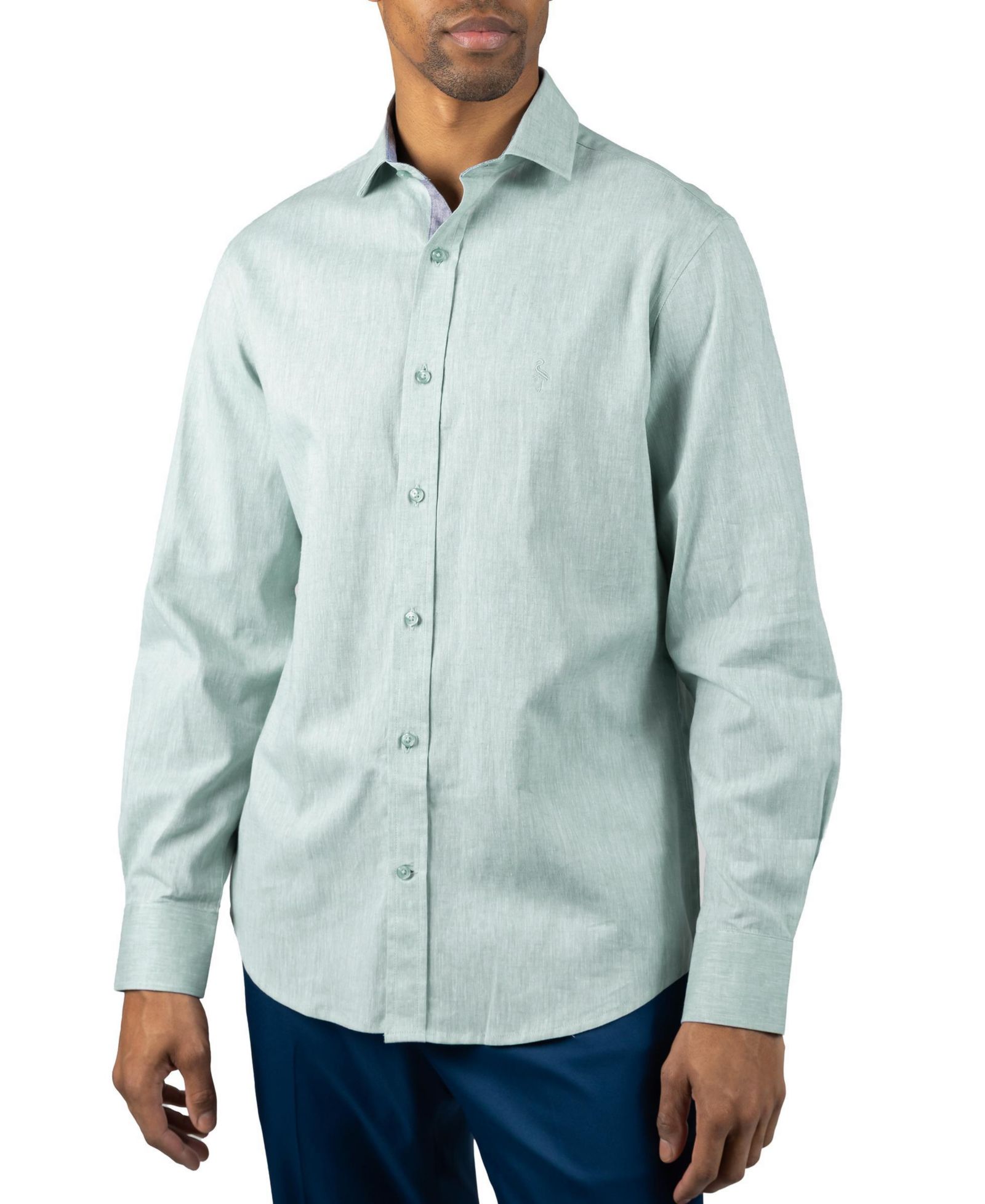 Tailorbyrd Men's Yarn Dyed Melange Linen Long Sleeve Shirt