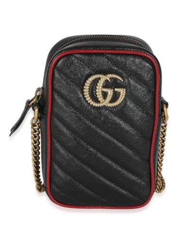 Б/у сумка через плечо Gucci Red Black Calfskin Matelasse Mini GG Marmont