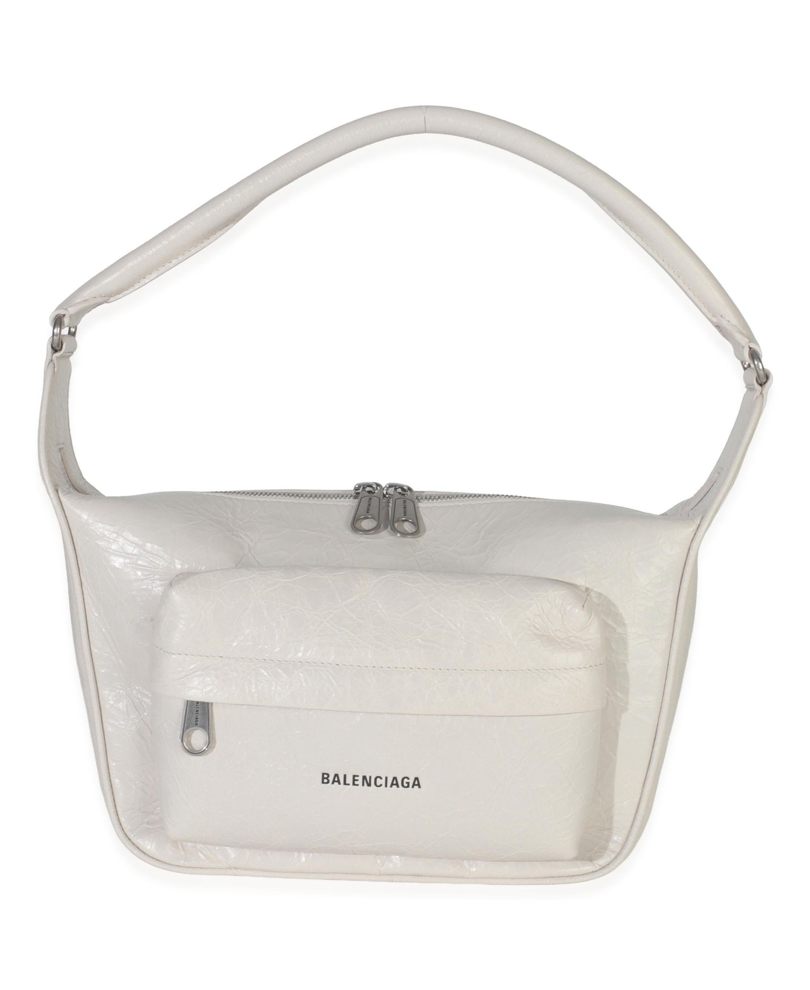 Pre-Owned Balenciaga White Distressed Calfskin Medium Raver Shoulder Bag