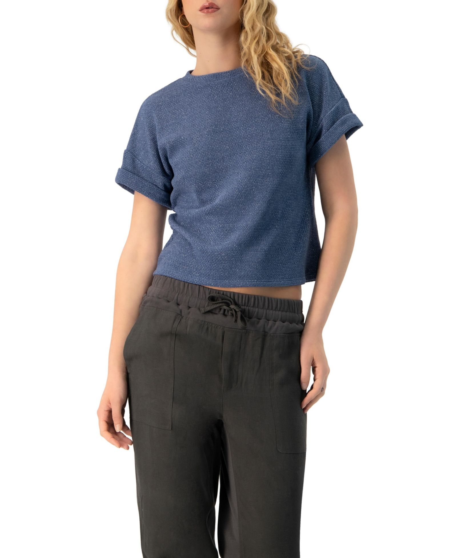 IVONNE Women' Straight Knit Blouse with Crew Neck