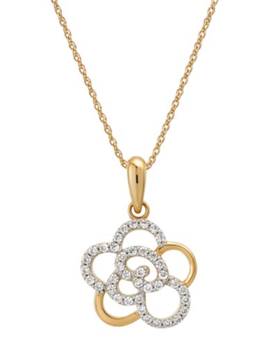 Wrapped in Love Diamond Rose Pendant Necklace (1/4 ct. t.w.) in 10k Yellow Gold