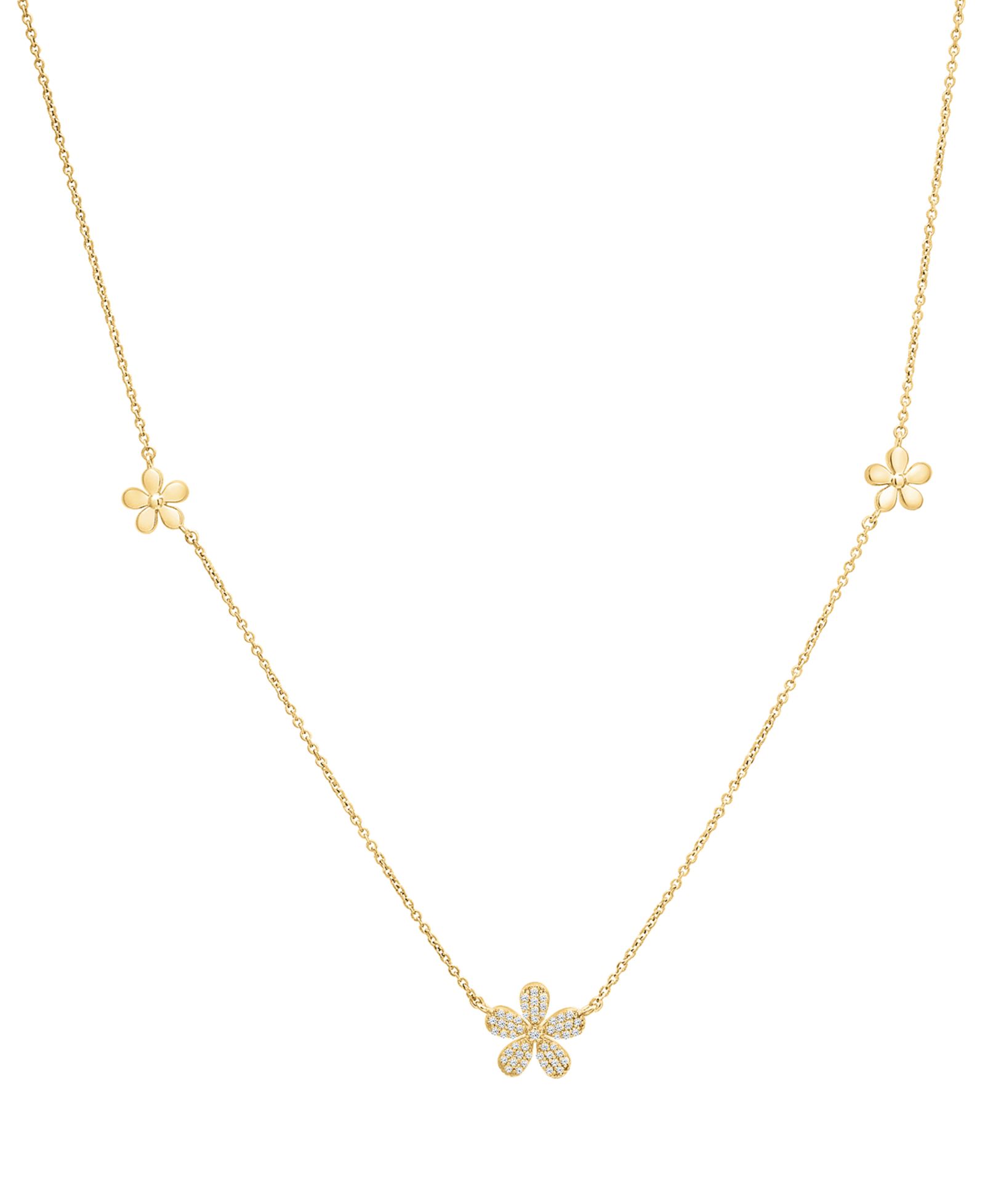 Wrapped Diamond Multi-Flower Necklace (1/10 ct. t.w.) in 10k Yellow Gold