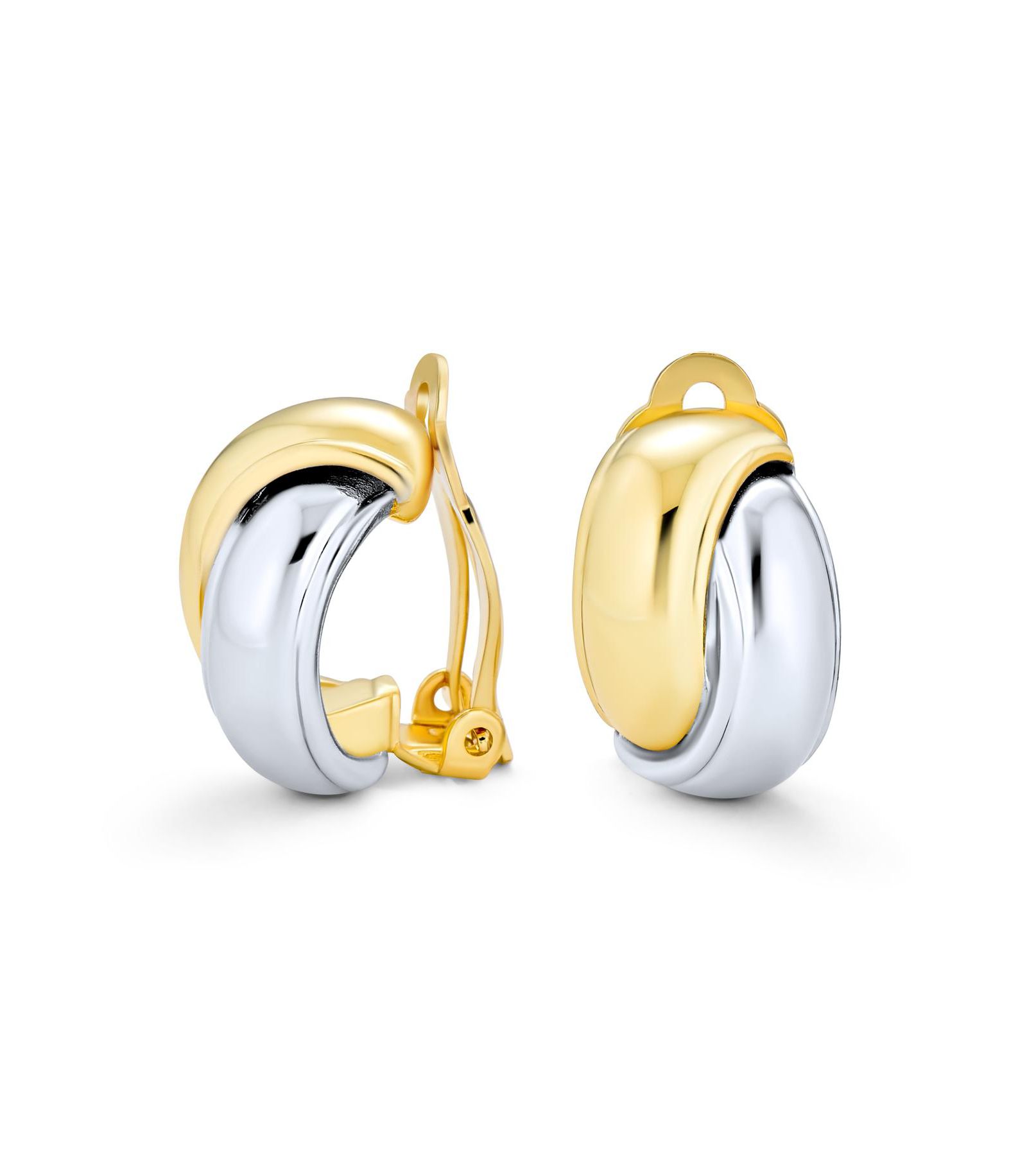 Серьги Bling Jewelry Classic Two Tone Interlocking Circle Clip-On, серебро и золото