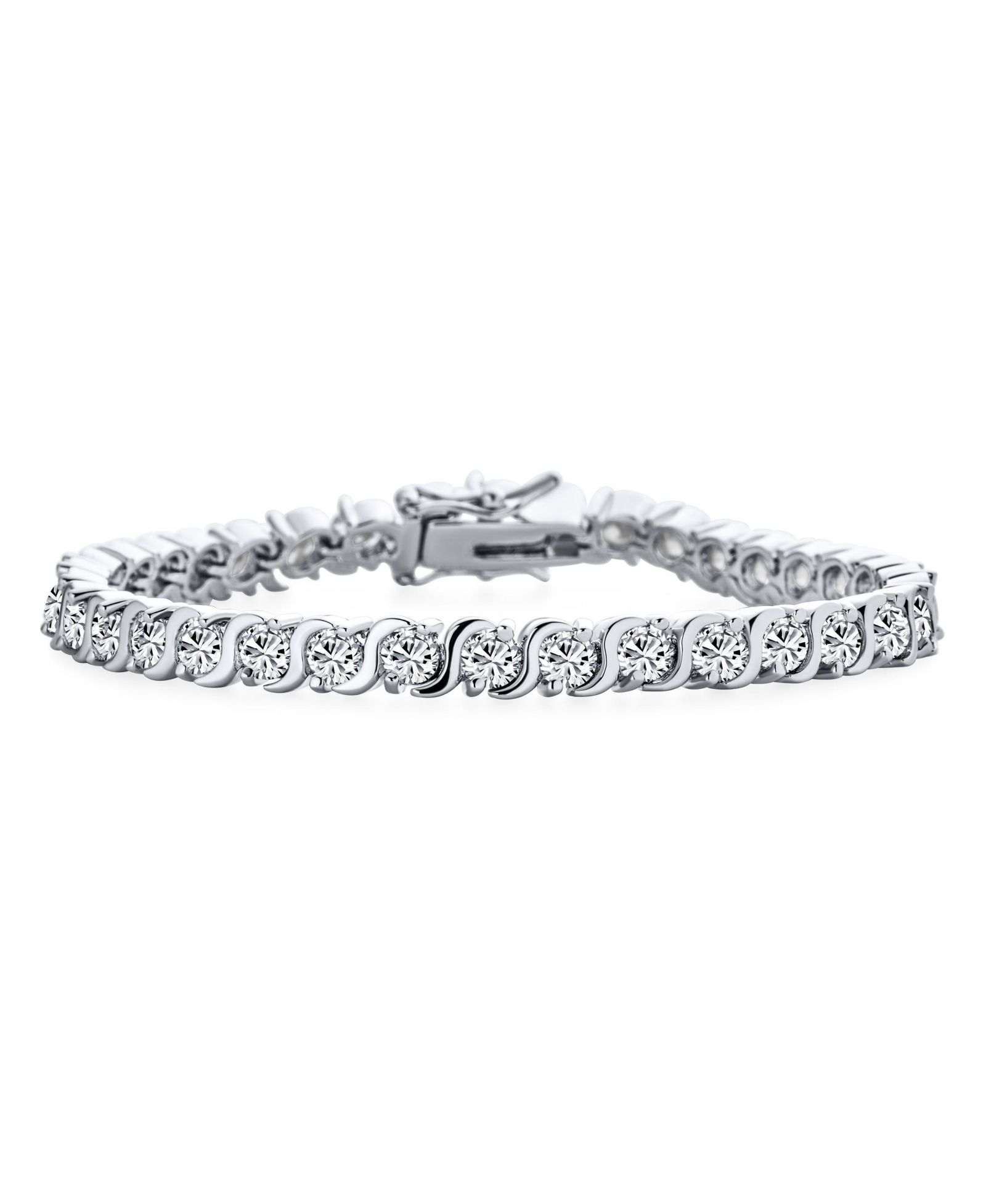 Bling Jewelry Fancy 20CTW CZ Cubic Zirconia Wave S-Link Swirl Tennis Bracelet, Silver Plated