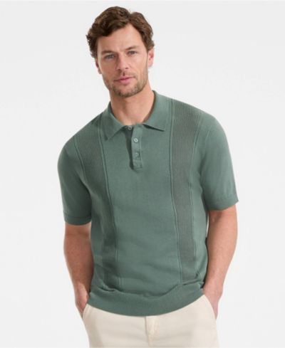 Lands' End Men's Short Sleeve Vertical Rib Button Down Sweater Polo